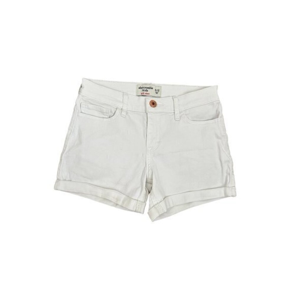 Abercrombie Kids White Denim Midi Shorts 11/12 With Rolled Hem & Pockets For Cas